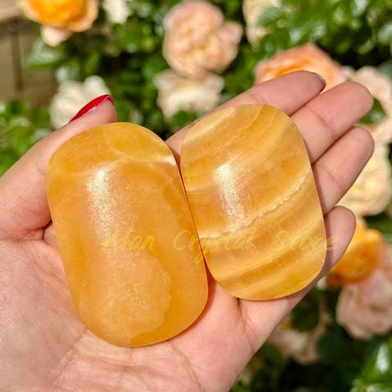 Honey Calcite Palm Stone