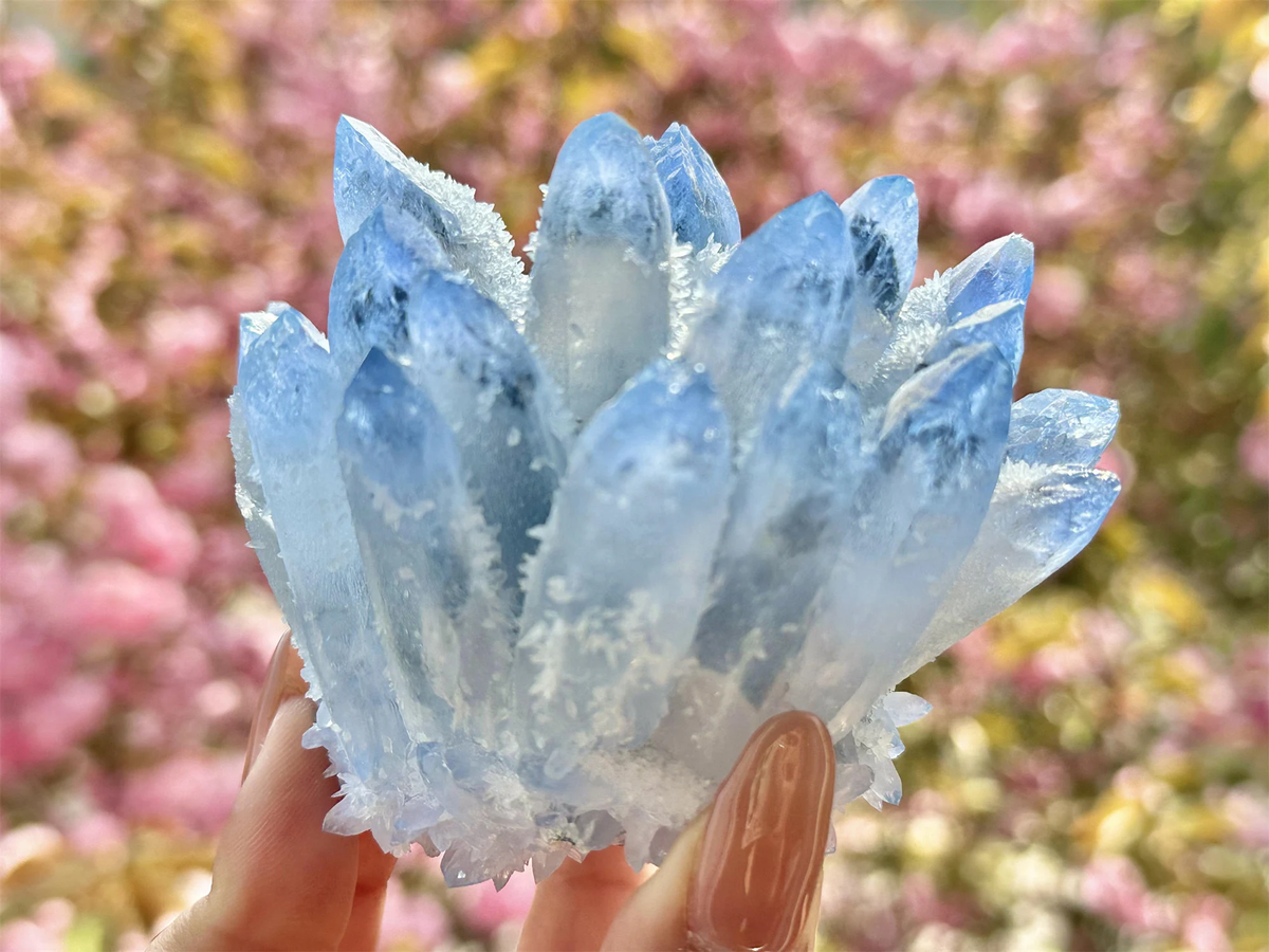 300g+ Blue Clear Quartz Cluster,Crystal Cluster 1PC