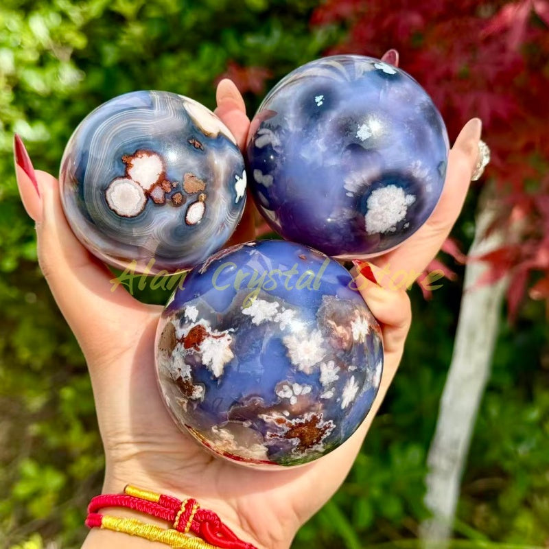 Natural Blue Sakura Agate Sphere.1PC