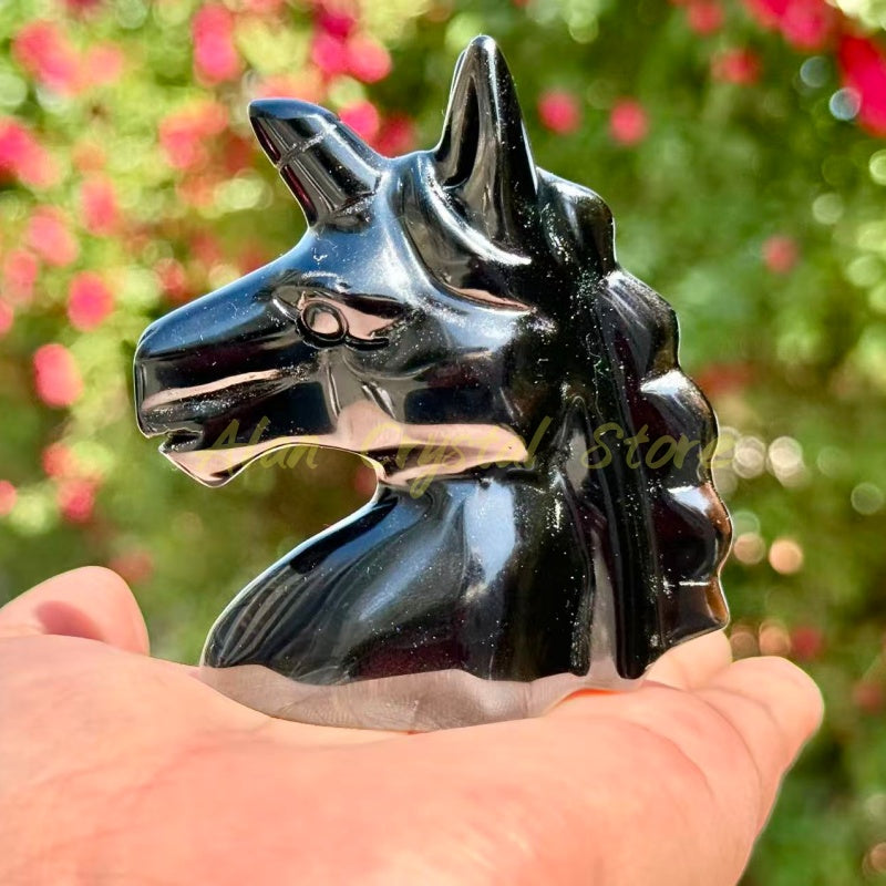 Black Obsidian Unicorn Carving