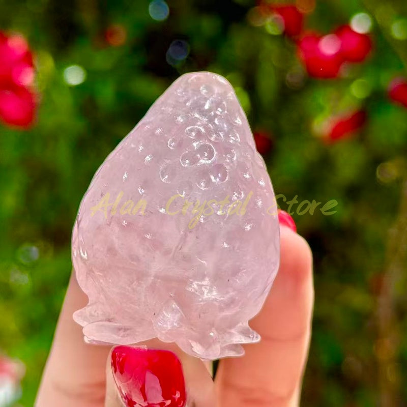 Rose Quartz Strawberry Carving