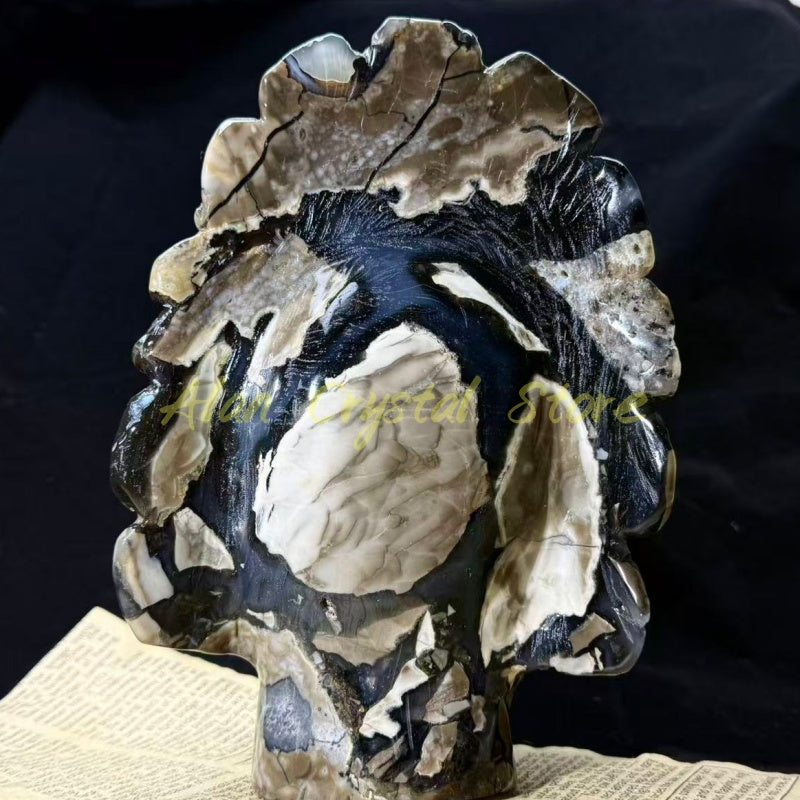 9.2“ Natural Volcanic Agate Indian Skull Carving.1PC