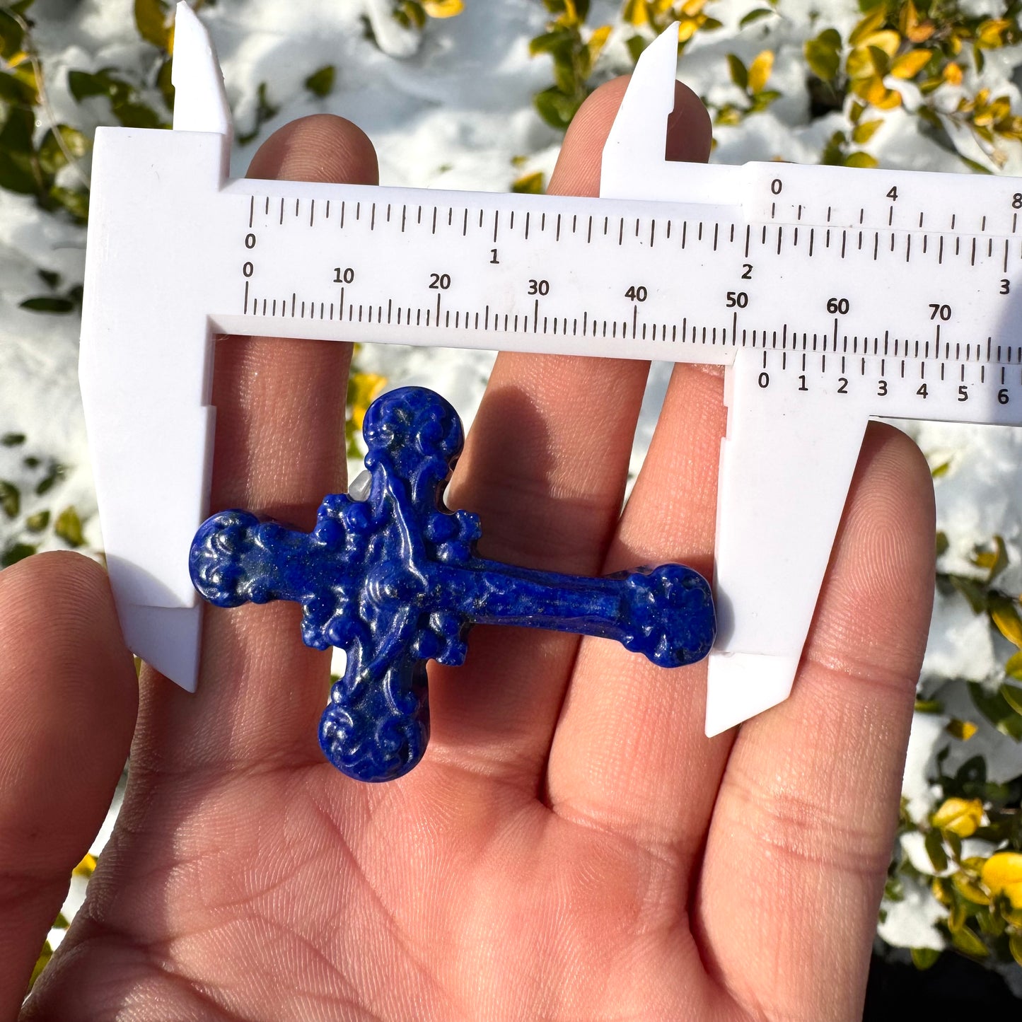 Lapis Lazuli Cross Carving