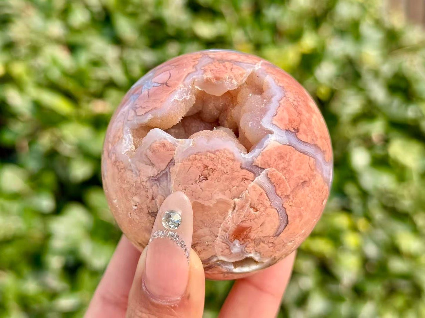Natural Pink Sakura Agate Sphere.Geode Agate Ball.Crystal Quartz Ball.