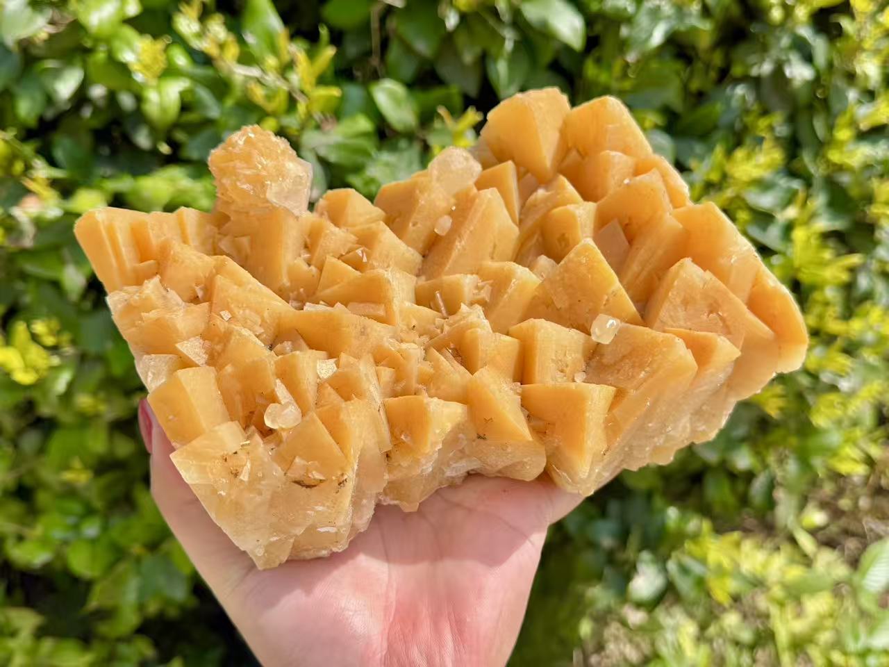Large Natural Orange Calcite Crystal Cluster, Rare Geometric Calcite Mineral Specimen, Raw Crystal Home Decor