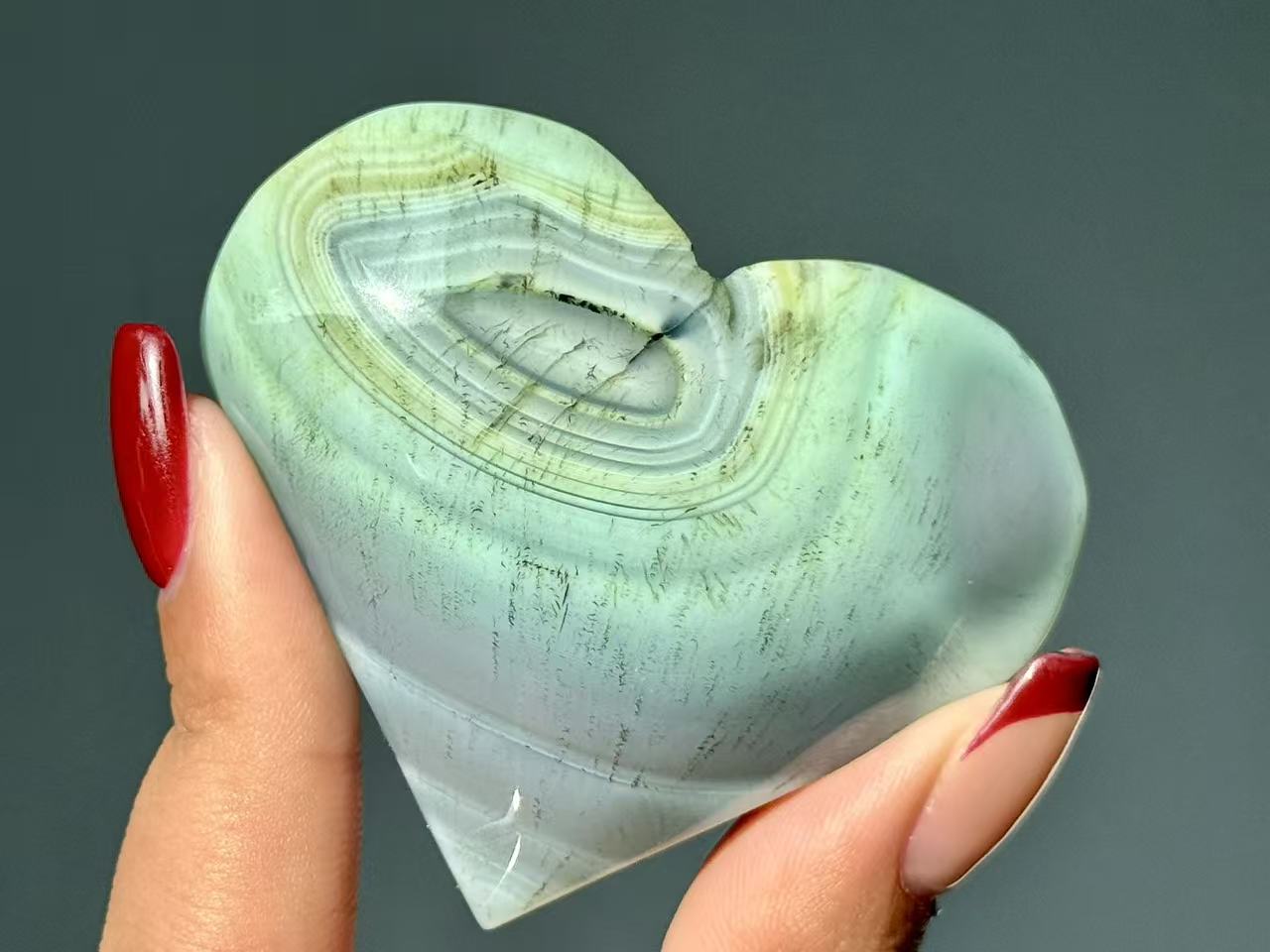 Green Agate Hand Carved Heart.Agate Geode Heart.