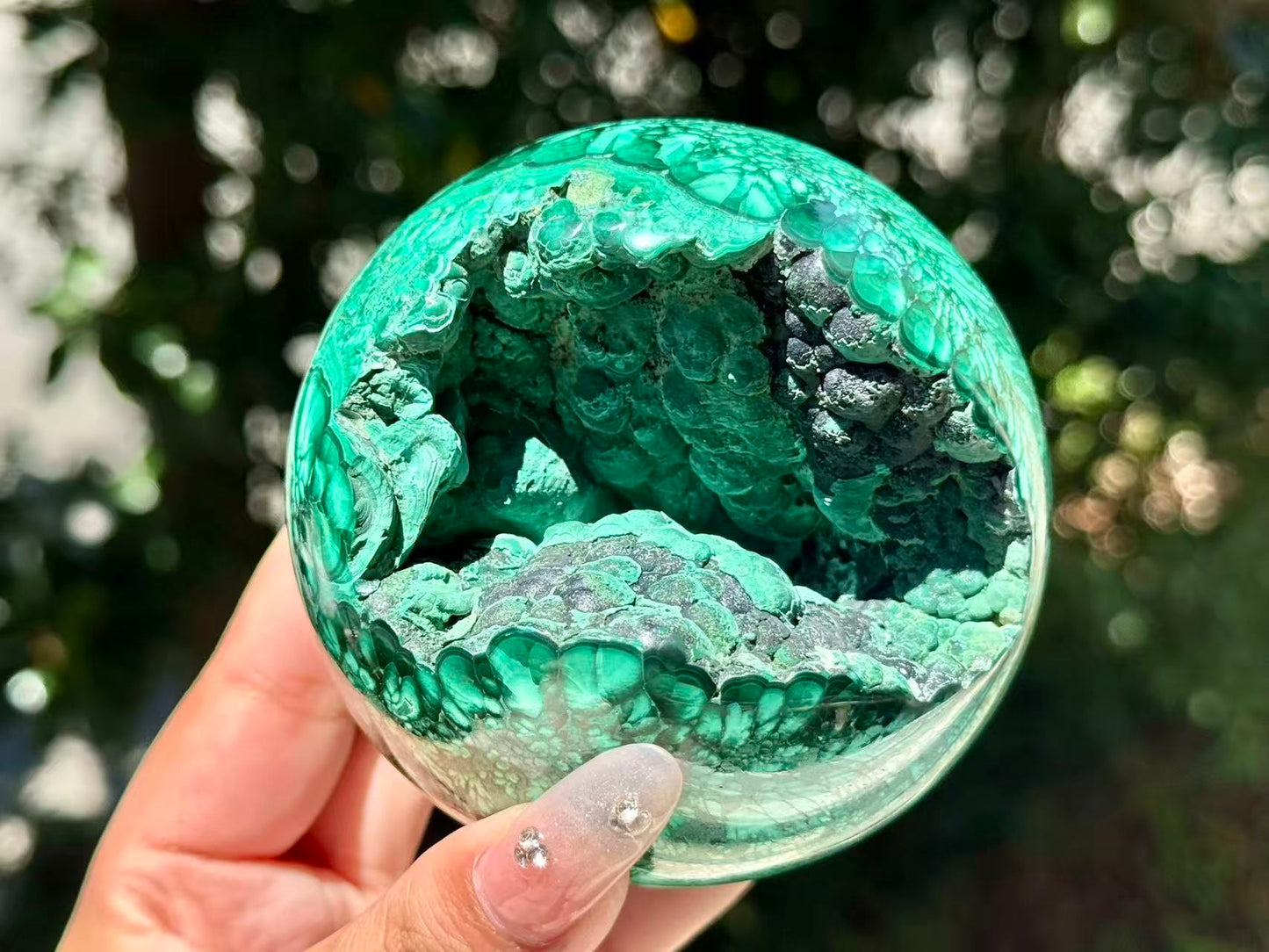 Natural Malachite Geode Sphere.High Quality Malachite.