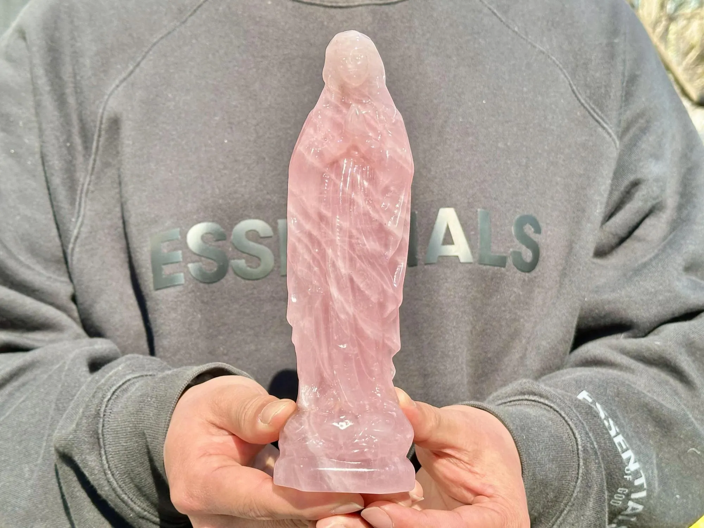 20CM+ Natural Rose Quartz Hand Carved Virgin Mary.Crystal quartz Carving.