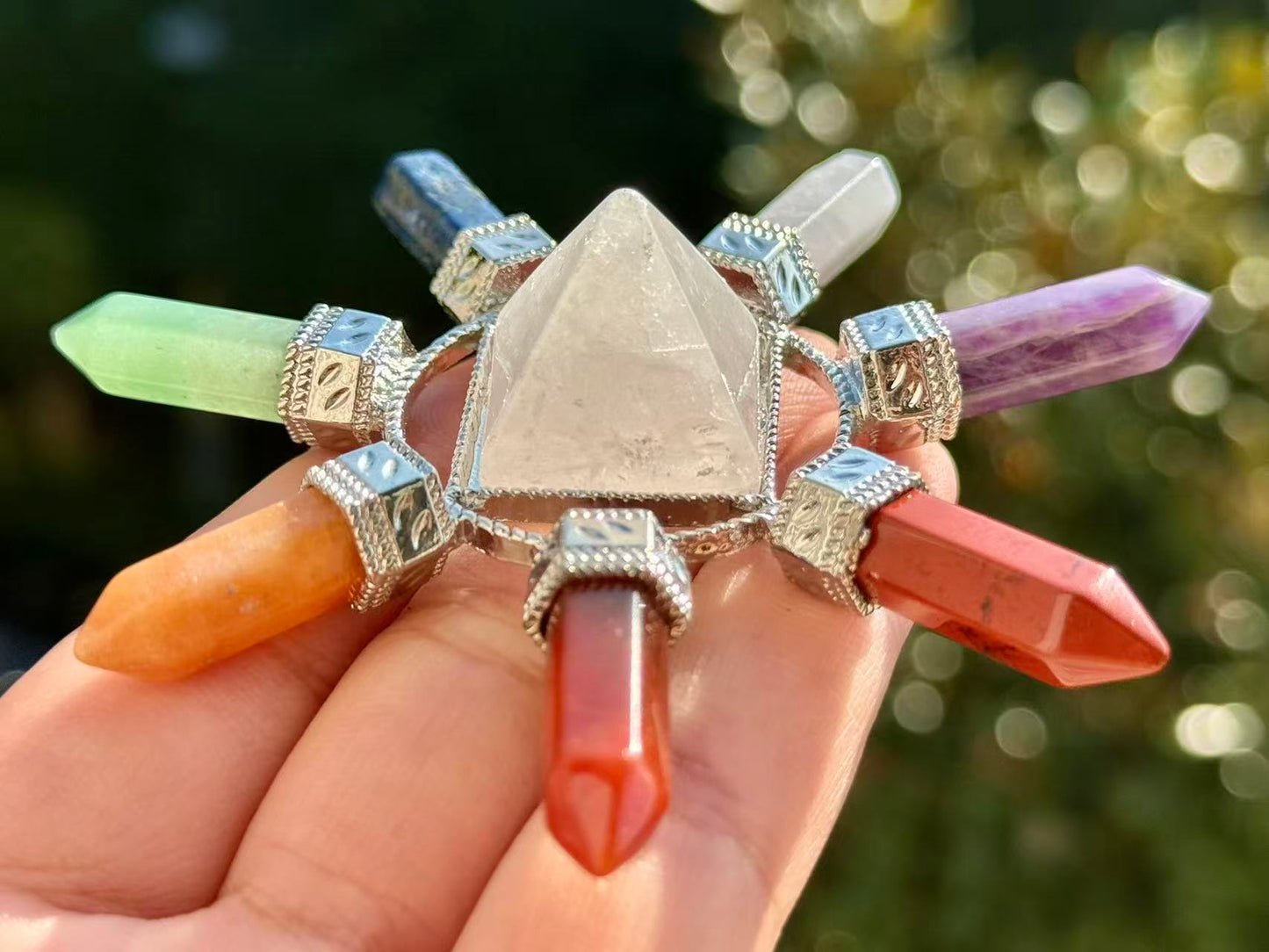 3.8''Natural Seven Chakra Energy Genarator,Clear Quartz Pyramid,Crystal Seven chakras,Crystal decor,Crystal gift ,Home decor,Crystal healing