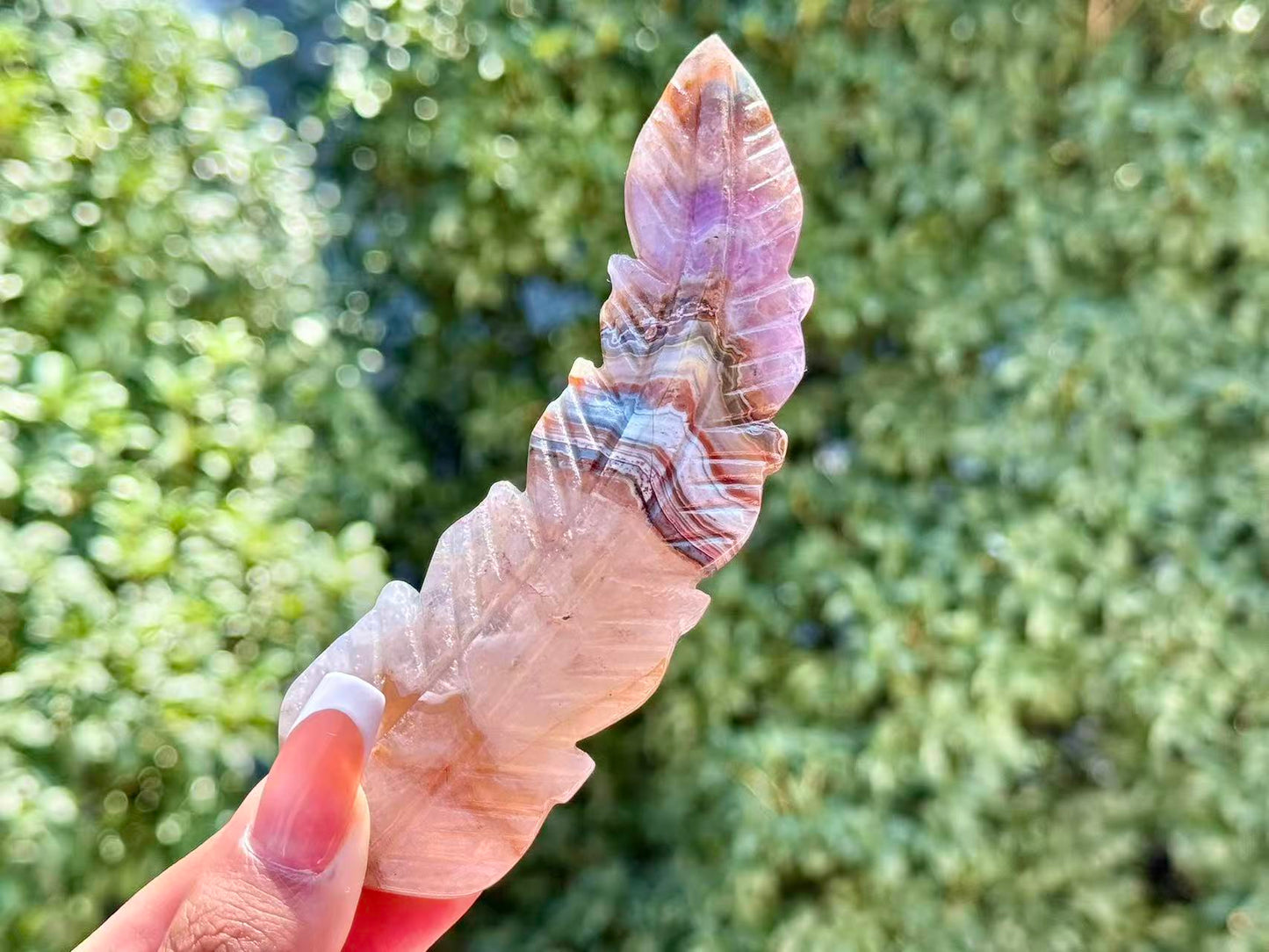 Natural Amethyst Agate Hand Carved Feather,Crystal Quartz Carving,gift for mom.1PC
