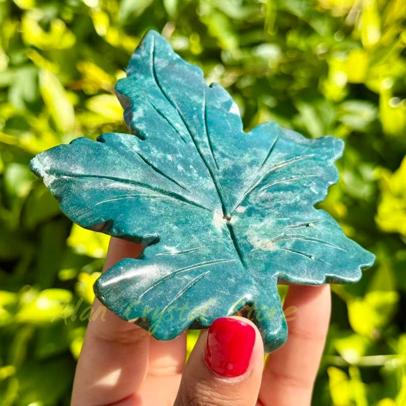 Ocean Jasper Maple Leaf Carving