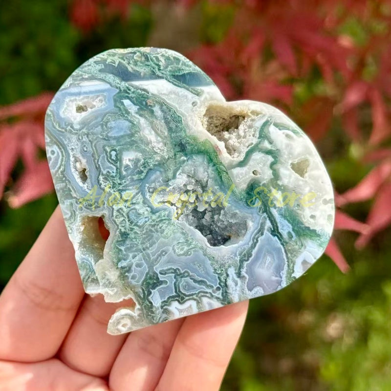 Natural Moss Agate Heart Carving.1PC
