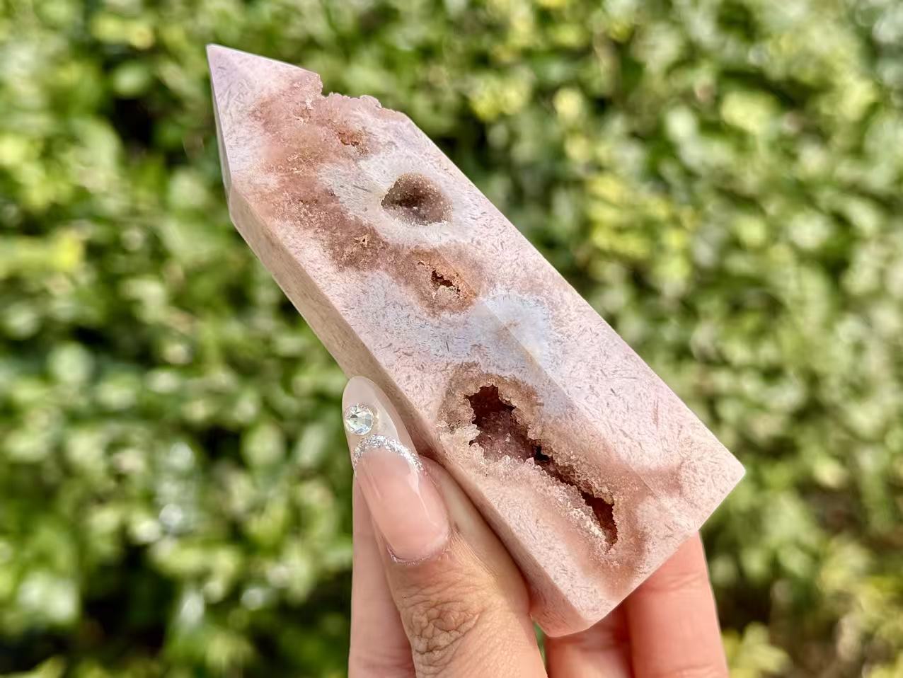 100g+ Natural Pink Purple Sakura Agate Tower,High quality Agate Geode Obelisk.