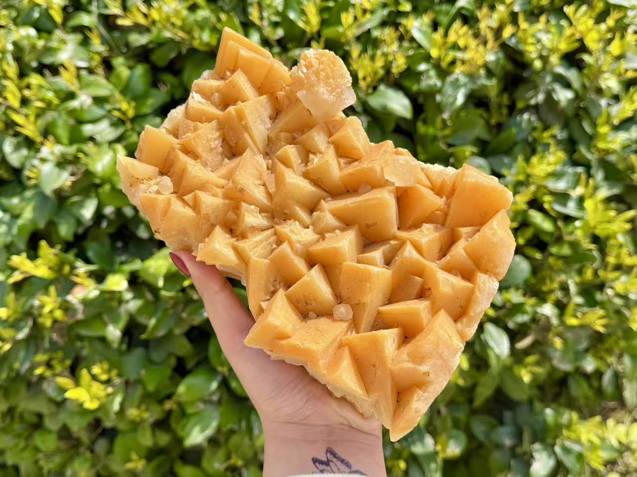Large Natural Orange Calcite Crystal Cluster, Rare Geometric Calcite Mineral Specimen, Raw Crystal Home Decor