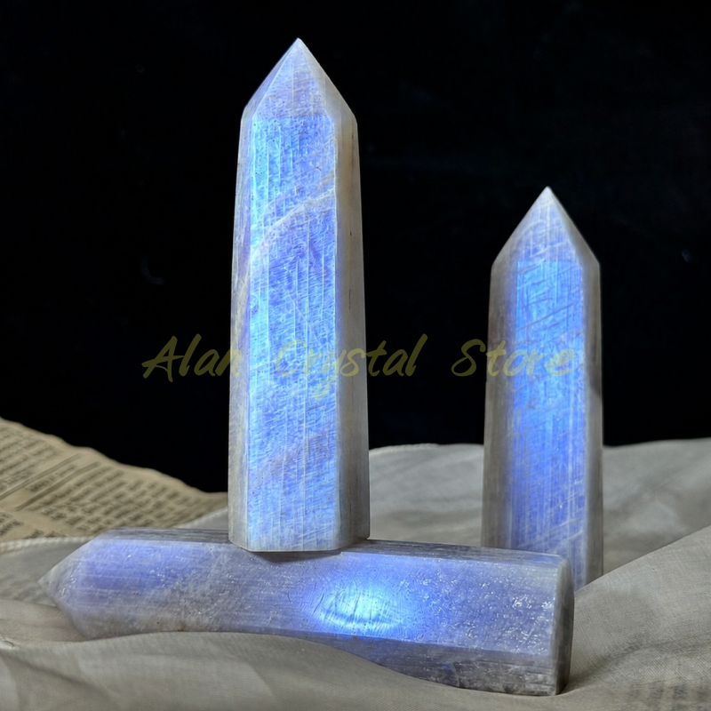 10CM+ Natural Blue Moon Stone Obelisk.1PC