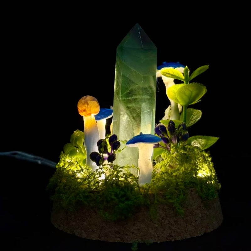 Natural Green Fluorite Obelisk Night Light.Handmade Mushroom Lamp.