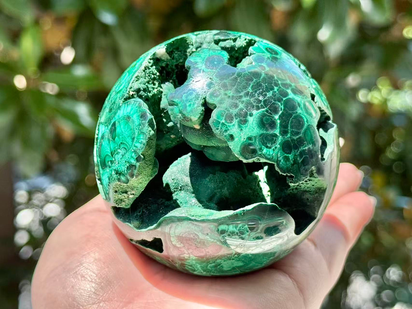 Natural Malachite Geode Sphere.High Quality Malachite.