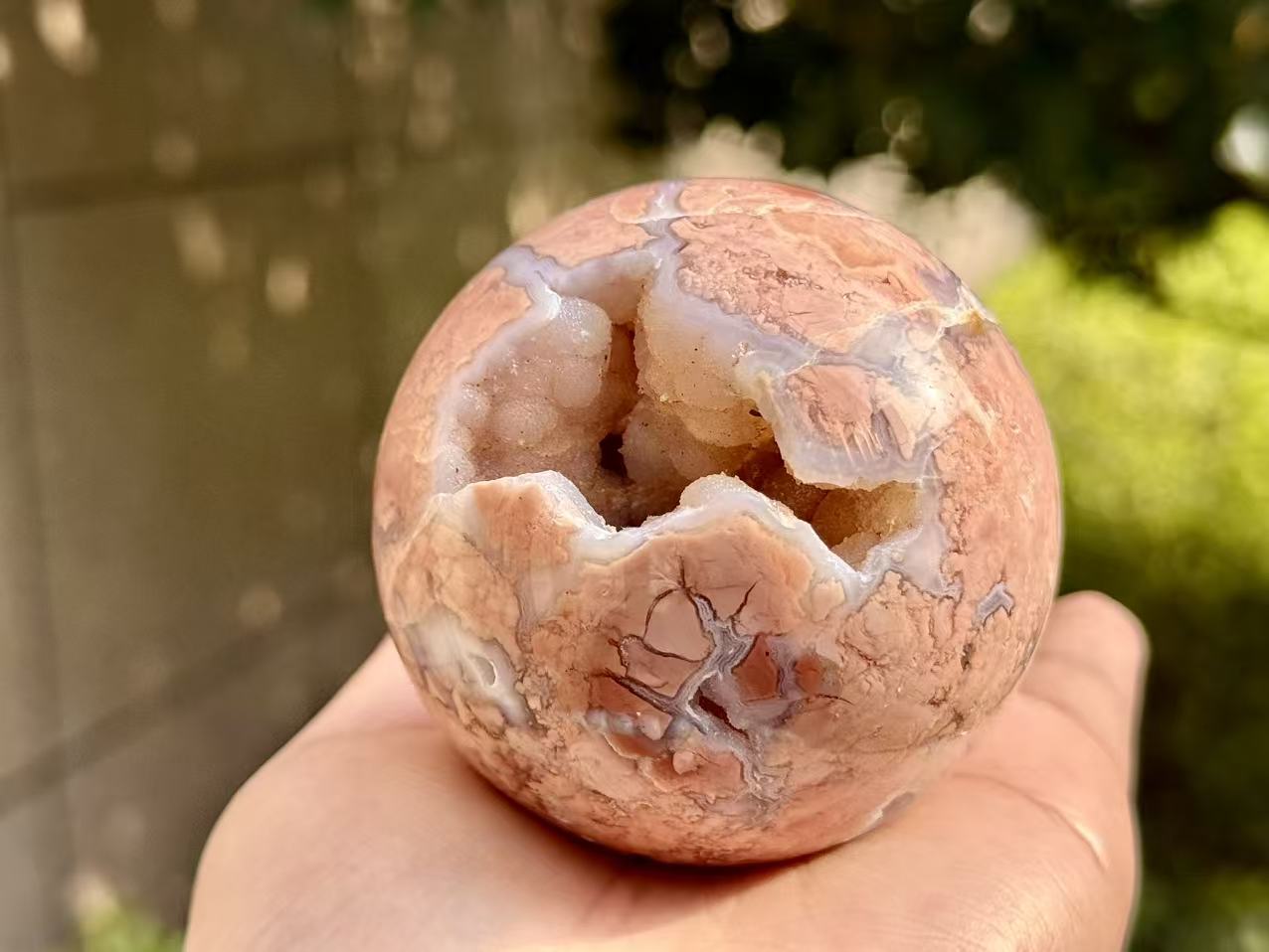 Natural Pink Sakura Agate Sphere.Geode Agate Ball.Crystal Quartz Ball.