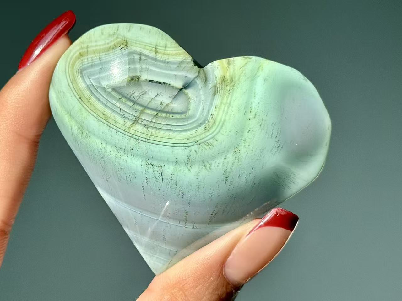 Green Agate Hand Carved Heart.Agate Geode Heart.