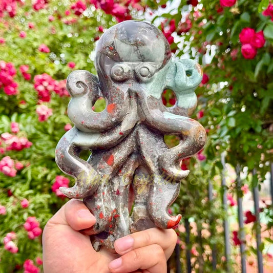 Blood Stone Octopus Carving