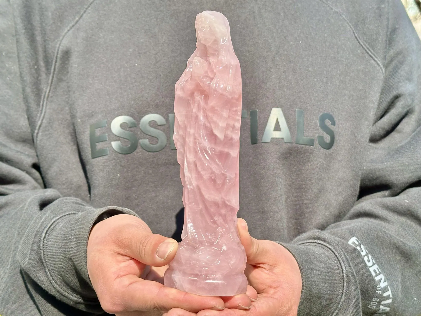 20CM+ Natural Rose Quartz Hand Carved Virgin Mary.Crystal quartz Carving.