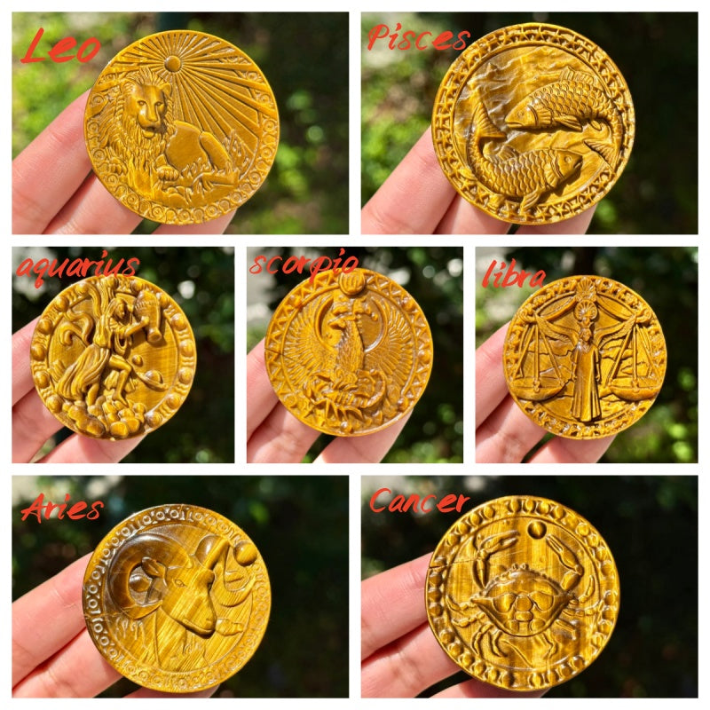 Natural Tiger Eye Stone Pendant,Twelve Constellations Pendant.1PC