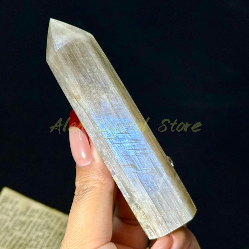 10CM+ Natural Blue Moon Stone Obelisk.1PC