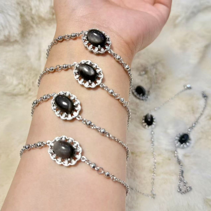 Natural Silver Obsidian Bracelet.