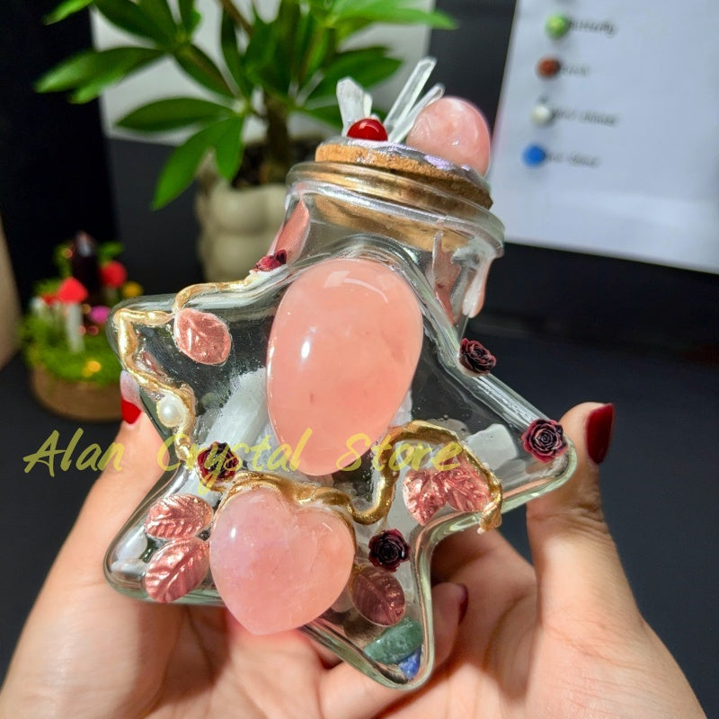 Natural Rose Quartz Heart Magic Bottle.Handmade Crystal Gift.