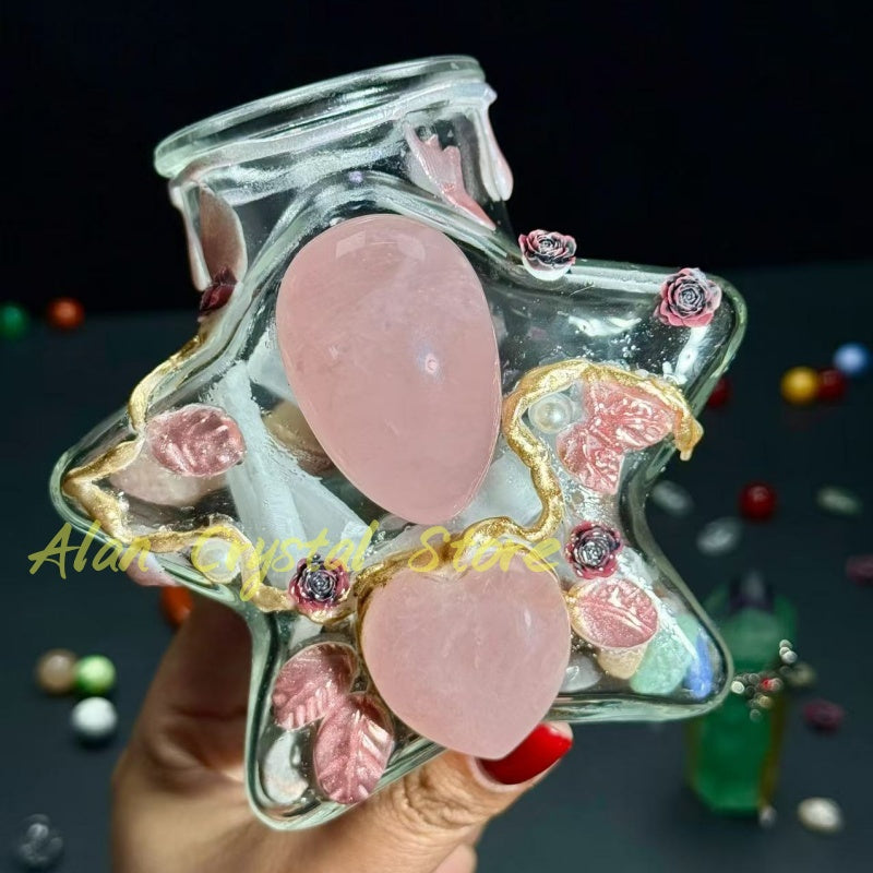 Natural Rose Quartz Heart Magic Bottle.Handmade Crystal Gift.