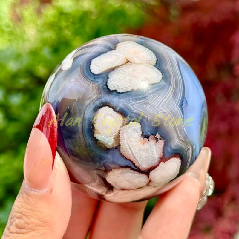 Natural Blue Sakura Agate Sphere.1PC