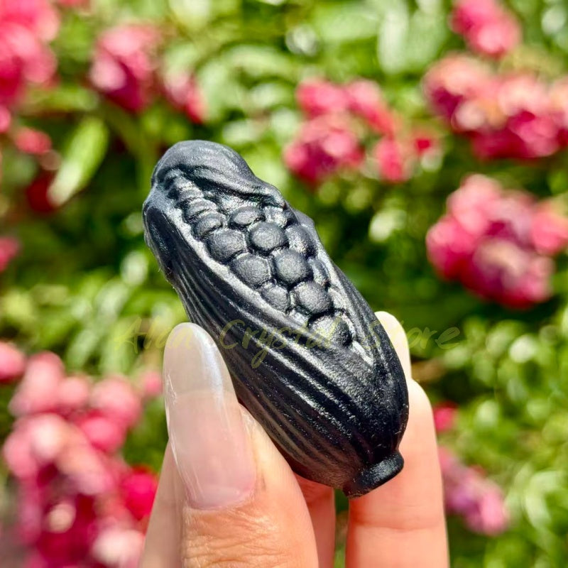 Black Obsidian Corn Carving