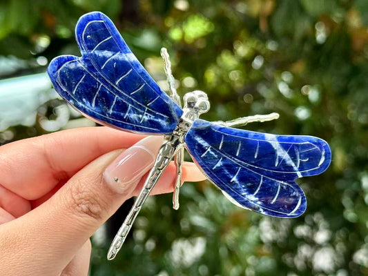 Natural Sodalite Dragonfly,Handmade Crystal quartz Dragonfly.