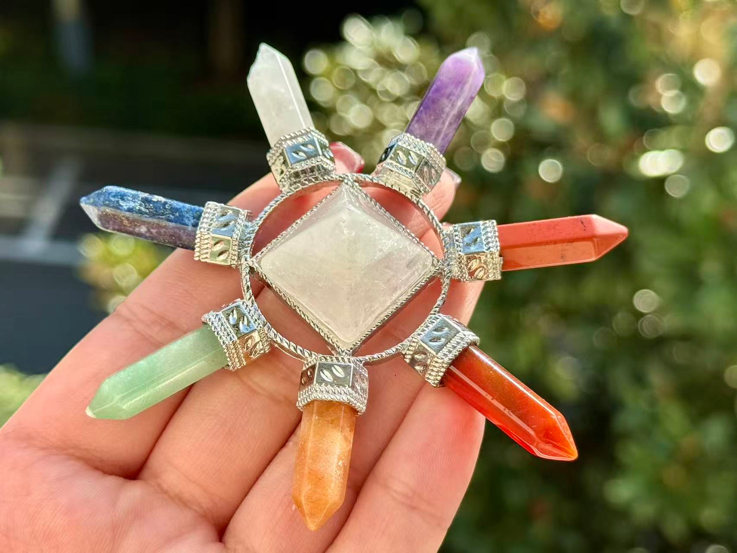 3.8''Natural Seven Chakra Energy Genarator,Clear Quartz Pyramid,Crystal Seven chakras,Crystal decor,Crystal gift ,Home decor,Crystal healing