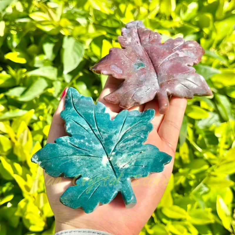 Ocean Jasper Maple Leaf Carving
