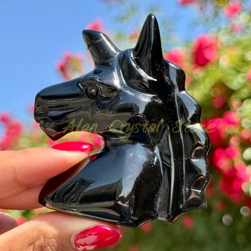 Black Obsidian Unicorn Carving