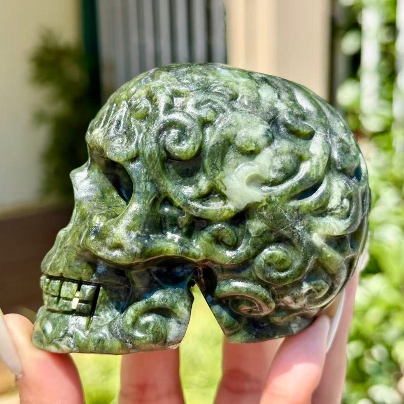 Green Jade Skull Carving