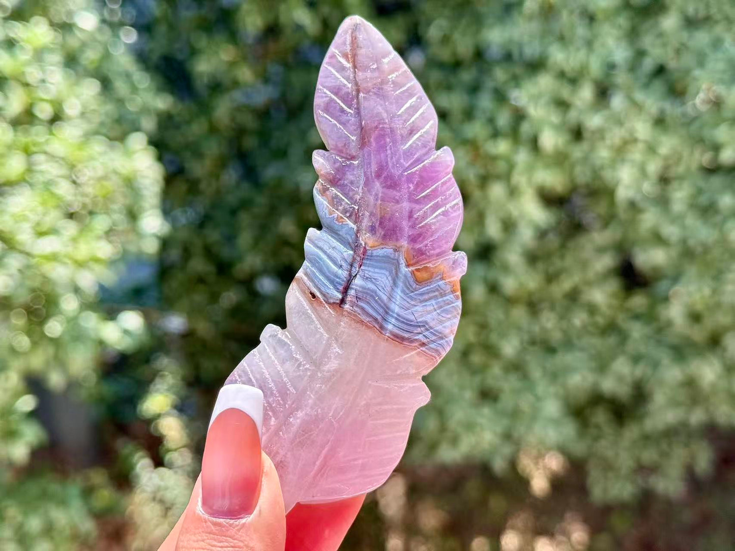 Natural Amethyst Agate Hand Carved Feather,Crystal Quartz Carving,gift for mom.1PC