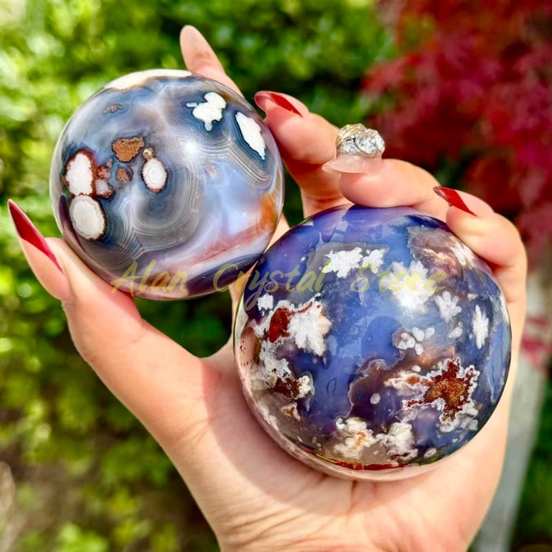 Natural Blue Sakura Agate Sphere.1PC