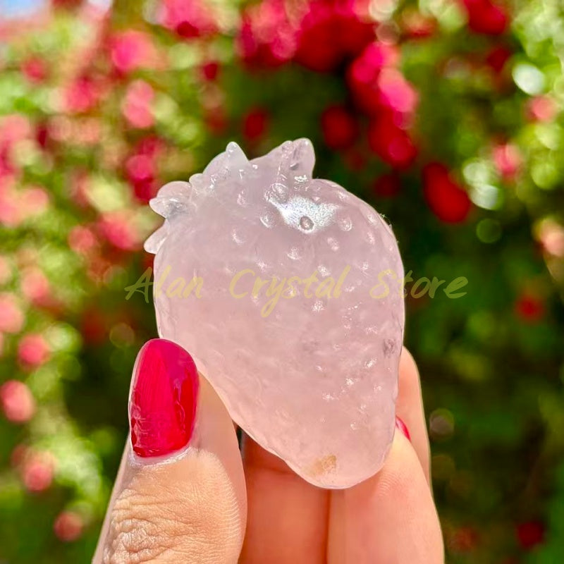 Rose Quartz Strawberry Carving