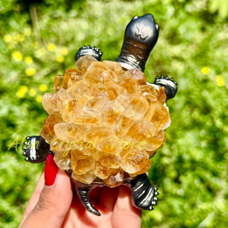 Natural Citrine Cluster Turtle.