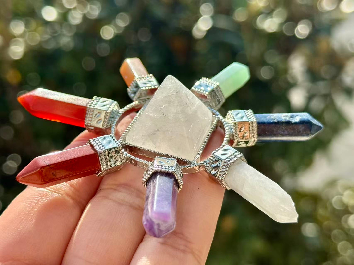 3.8''Natural Seven Chakra Energy Genarator,Clear Quartz Pyramid,Crystal Seven chakras,Crystal decor,Crystal gift ,Home decor,Crystal healing