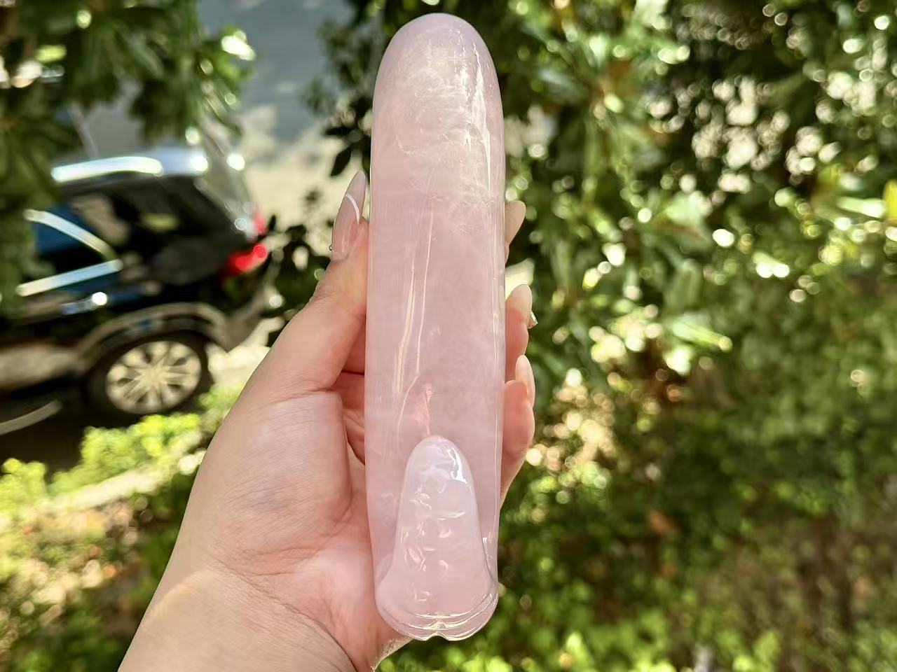 6"+ Natural Rose Quartz Hand Carved Wand, Rose Quartz Healing Gemstone Gift for Woman, Crystal quartz massage stick,Energy Crystal wand 1PC