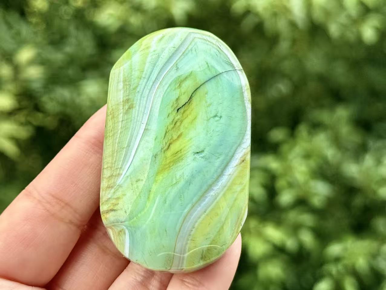 Green Agate Palm Stone,Aagte Geode Worry Stone.