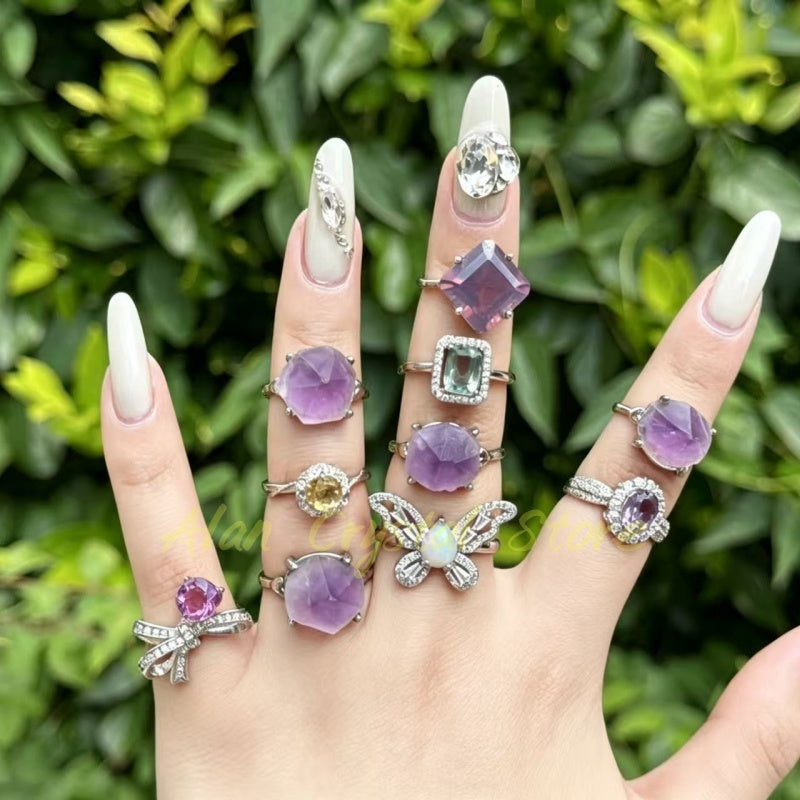 10PCS Natural Crystal Quartz Rings.(Adjustable Size)