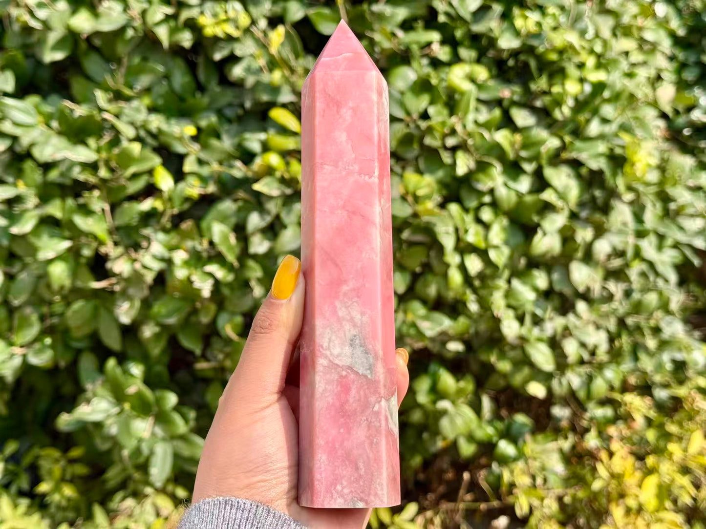 Natural Pink Opal Tower,Hand Carved Obelisk.1PC