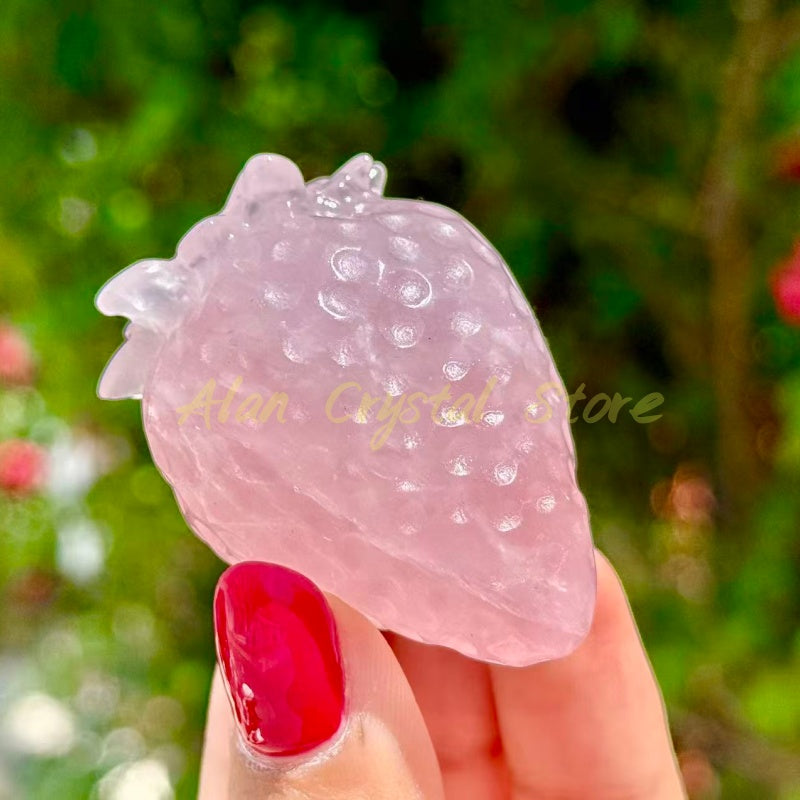 Rose Quartz Strawberry Carving