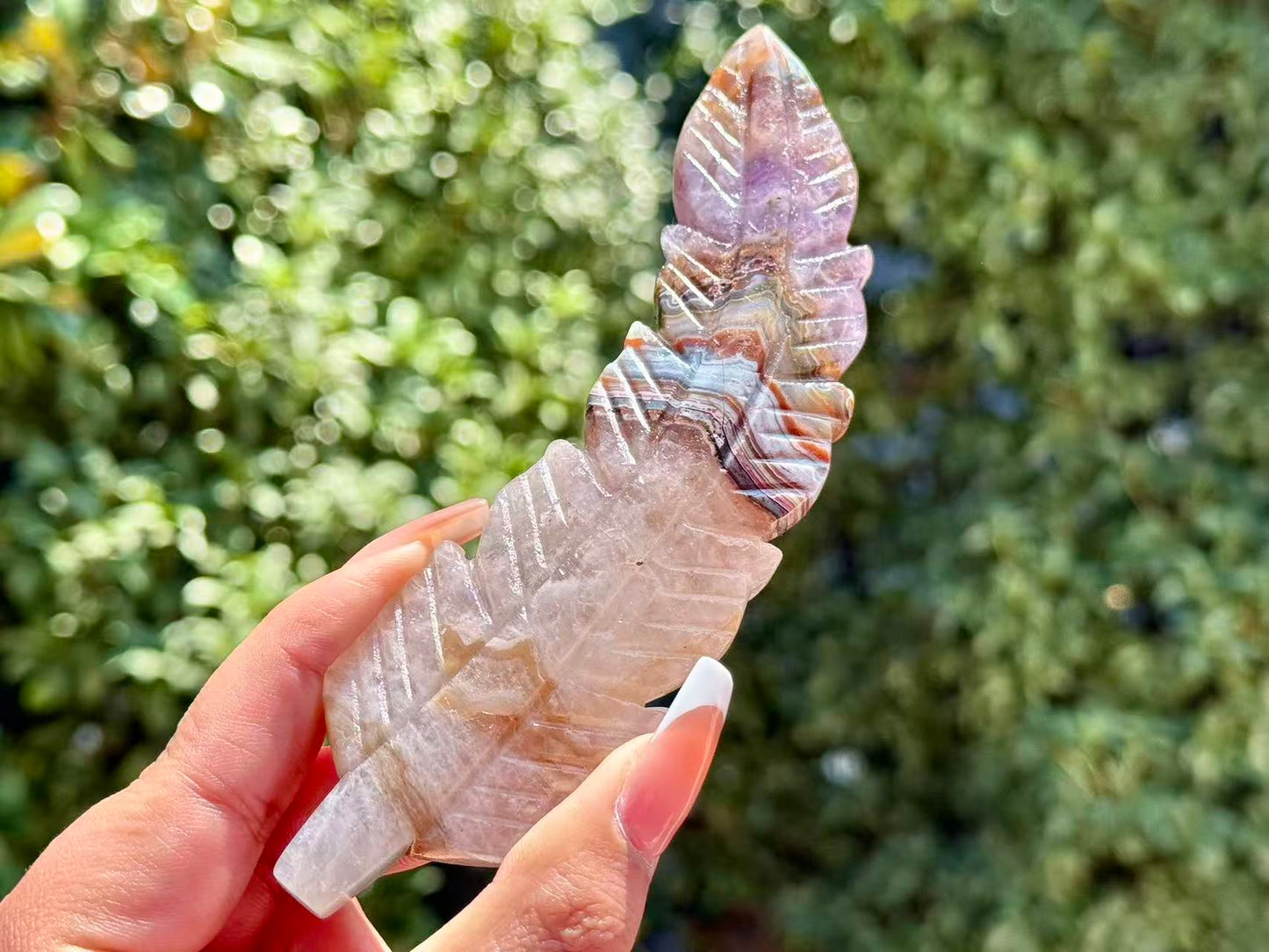 Natural Amethyst Agate Hand Carved Feather,Crystal Quartz Carving,gift for mom.1PC