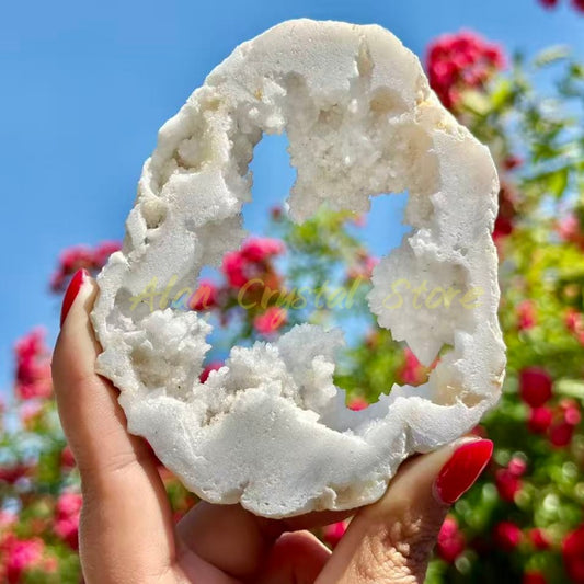 White Agate Crystal Geode Slice