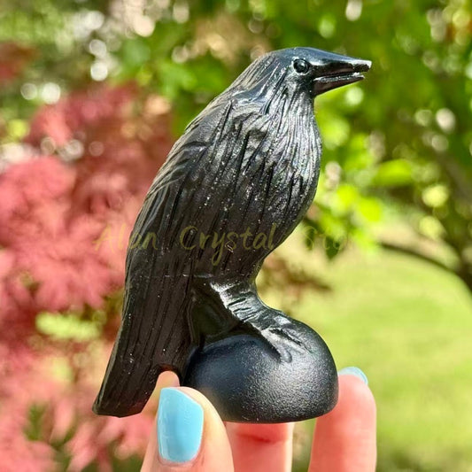 Black Obsidian Crow Carving